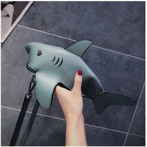 Funny Shark Women Shoulder Bags grey